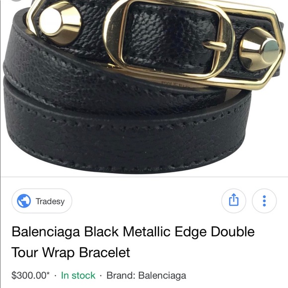 BALENCIAGA double wrap metallic edge noir bracelet - Picture 3 of 7